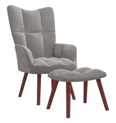  Poilsio kėdė su pakoja, šviesiai pilkos spalvos, aksomas - Foteliai, krėslai - 1