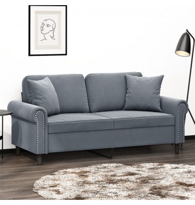  Dvivietė sofa su pagalvėlėmis, tamsiai pilka, 140cm, aksomas - Sofos, sofos-lovos - 1