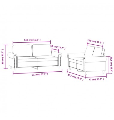  Sofos komplektas su pagalvėlėmis, 2 dalių, pilkas, aksomas - Sofos, sofos-lovos - 7