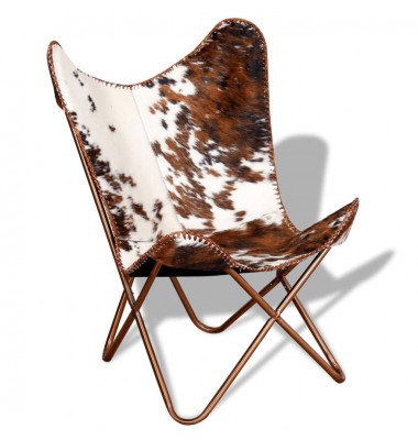  Išskleidžiama kėdė, rudos ir baltos spalvos, tikra karvės oda - Foteliai, krėslai - 1