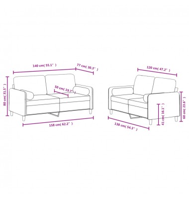 Sofos komplektas su pagalvėmis, 2 dalių, pilkas, aksomas - Sofos, sofos-lovos - 8