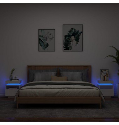  Naktinės spintelės su LED, 2vnt., baltos, 40x39x48,5cm - Naktinės spintelės - 1