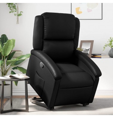  Atsistojantis atlošiamas krėslas, juodos spalvos, dirbtinė oda - Foteliai, krėslai - 1