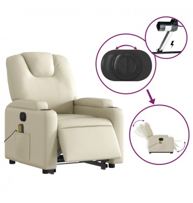  Atsistojantis masažinis krėslas, kreminis, dirbtinė oda - Foteliai, krėslai - 5