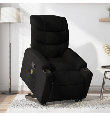 Atsistojantis atlošiamas masažinis krėslas, juodas, audinys - Foteliai, krėslai - 1