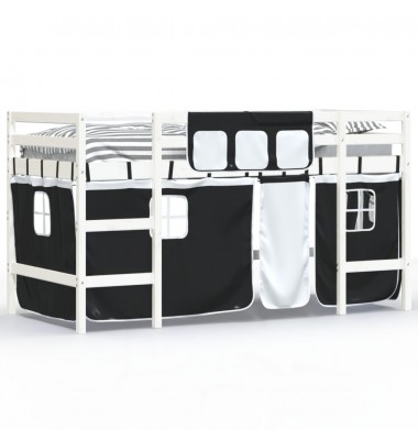 Aukšta lova su užuolaidomis, balta/juoda, 90x200cm, pušis - Lovos - 2