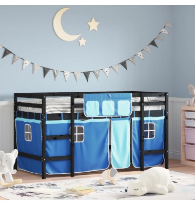Aukšta vaikiška lova su užuolaidomis, mėlyna, 90x200cm, pušis - Lovos - 1
