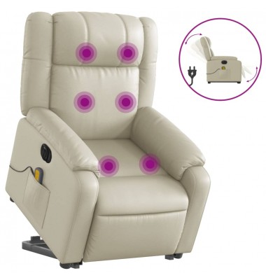  Atsistojantis masažinis krėslas, kreminis, dirbtinė oda - Foteliai, krėslai - 2