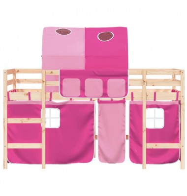 Aukšta vaikiška lova su tuneliu, rožinė, 80x200cm, pušis - Lovos - 5