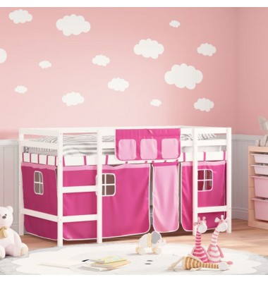 Aukšta vaikiška lova su užuolaidomis, rožinė, 90x190cm, pušis - Lovos - 1