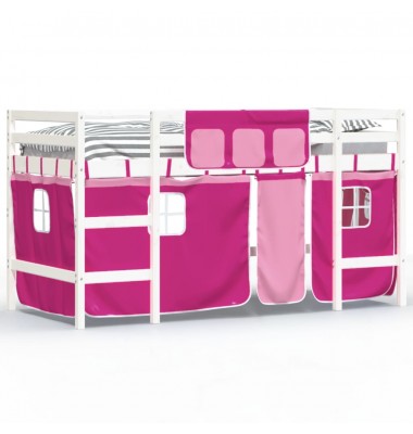 Aukšta vaikiška lova su užuolaidomis, rožinė, 90x190cm, pušis - Lovos - 2