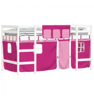 Aukšta vaikiška lova su užuolaidomis, rožinė, 90x190cm, pušis - Lovos - 3