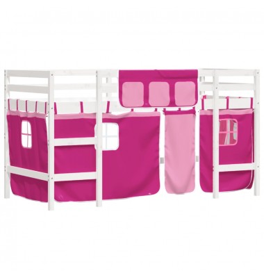 Aukšta vaikiška lova su užuolaidomis, rožinė, 90x190cm, pušis - Lovos - 4