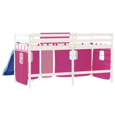 Aukšta vaikiška lova su užuolaidomis, rožinė, 90x190cm, pušis - Lovos - 7