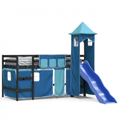 Aukšta vaikiška lova su bokštu, mėlyna, 90x200cm, pušis - Lovos - 2