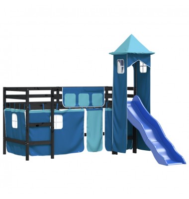 Aukšta vaikiška lova su bokštu, mėlyna, 90x200cm, pušis - Lovos - 4