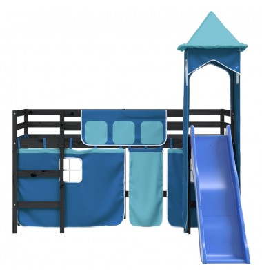 Aukšta vaikiška lova su bokštu, mėlyna, 90x200cm, pušis - Lovos - 5