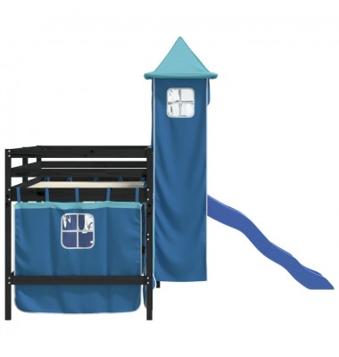 Aukšta vaikiška lova su bokštu, mėlyna, 90x200cm, pušis - Lovos - 6