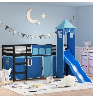 Aukšta vaikiška lova su bokštu, mėlyna, 80x200cm, pušis - Lovos - 1