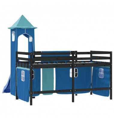 Aukšta vaikiška lova su bokštu, mėlyna, 80x200cm, pušis - Lovos - 7