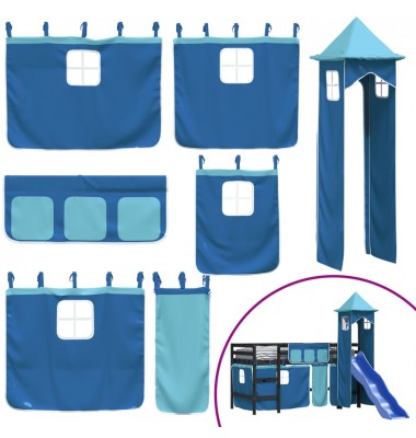 Aukšta vaikiška lova su bokštu, mėlyna, 80x200cm, pušis - Lovos - 8