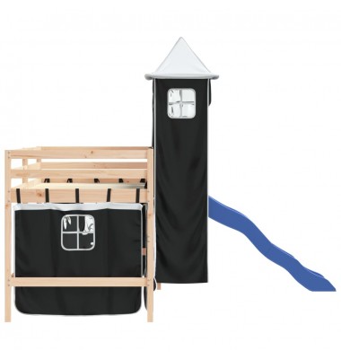 Aukšta vaikiška lova su bokštu, balta/juoda, 90x200cm, pušis - Lovos - 6
