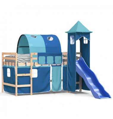 Aukšta vaikiška lova su bokštu, mėlyna, 90x200cm, pušis - Lovos - 2