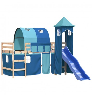 Aukšta vaikiška lova su bokštu, mėlyna, 90x200cm, pušis - Lovos - 3