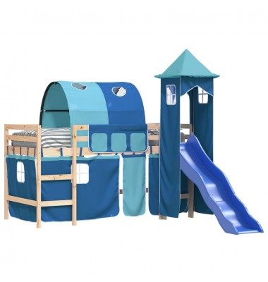 Aukšta vaikiška lova su bokštu, mėlyna, 90x200cm, pušis - Lovos - 4