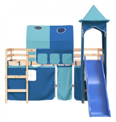 Aukšta vaikiška lova su bokštu, mėlyna, 90x200cm, pušis - Lovos - 5