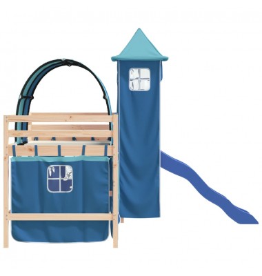 Aukšta vaikiška lova su bokštu, mėlyna, 90x200cm, pušis - Lovos - 6