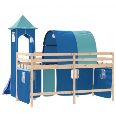 Aukšta vaikiška lova su bokštu, mėlyna, 90x200cm, pušis - Lovos - 7