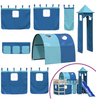 Aukšta vaikiška lova su bokštu, mėlyna, 90x200cm, pušis - Lovos - 8
