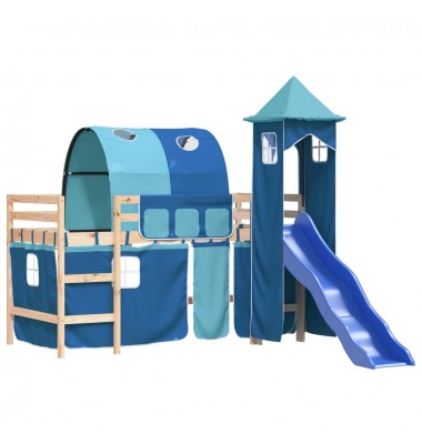 Aukšta vaikiška lova su bokštu, mėlyna, 90x190cm, pušis - Lovos - 4