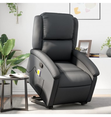  Atsistojantis atlošiamas masažinis krėslas, juodas, tikra oda - Foteliai, krėslai - 1