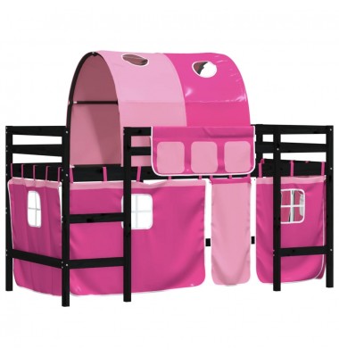 Aukšta vaikiška lova su tuneliu, rožinė, 80x200cm, pušis - Lovos - 4