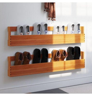  Sieninės batų lentynos, 2vnt., rudos, 110x8,5x23,5cm, pušis - Pakabinamos lentynos, spintelės - 1
