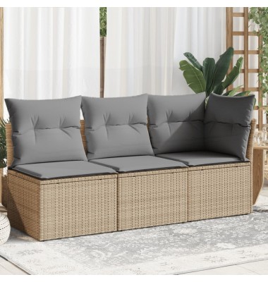  Trivietė sodo sofa su pagalvėlėmis, smėlio spalvos, poliratanas - Lauko sofos, lovos - 1