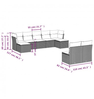  Sofos komplektas su pagalvėlėmis, 9 dalių, pilkas, poliratanas - Lauko baldų komplektai - 3