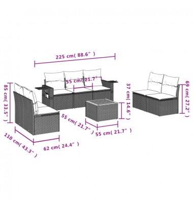  Sofos komplektas su pagalvėlėmis, 8 dalių, juodas, poliratanas - Moduliniai lauko baldai - 8