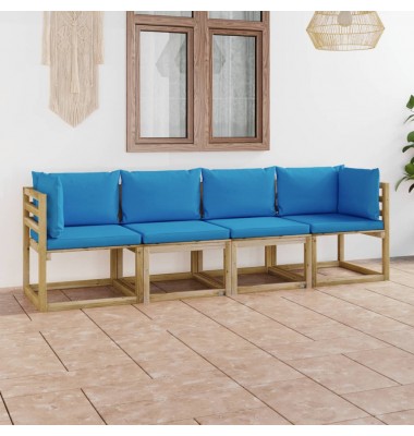 Keturvietė sodo sofa su šviesiai mėlynomis pagalvėlėmis - Lauko baldų komplektai - 1