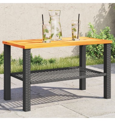  Sodo stalas, juodas, 70x38x42cm, poliratanas/akacijos mediena - Lauko stalai, staliukai - 1