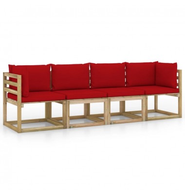 Keturvietė sodo sofa su raudonomis pagalvėlėmis - Lauko baldų komplektai - 2