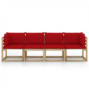 Keturvietė sodo sofa su raudonomis pagalvėlėmis - Lauko baldų komplektai - 3