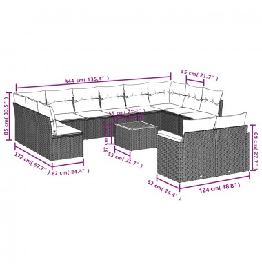  Sofos komplektas su pagalvėlėmis, 13 dalių, juodas, poliratanas - Lauko baldų komplektai - 3