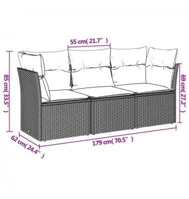  Sofos komplektas su pagalvėlėmis, 3 dalių, pilkas, poliratanas - Lauko baldų komplektai - 3