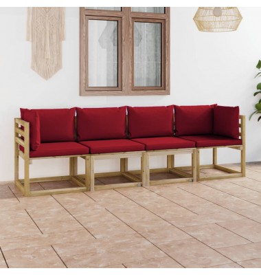 Keturvietė sodo sofa su vyno raudonomis pagalvėlėmis - Lauko baldų komplektai - 1
