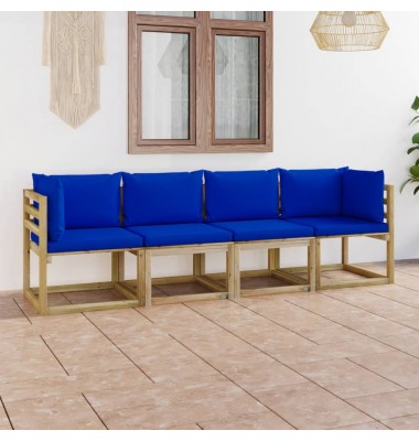 Keturvietė sodo sofa su mėlynomis pagalvėlėmis - Lauko baldų komplektai - 1