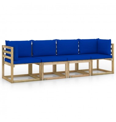 Keturvietė sodo sofa su mėlynomis pagalvėlėmis - Lauko baldų komplektai - 2