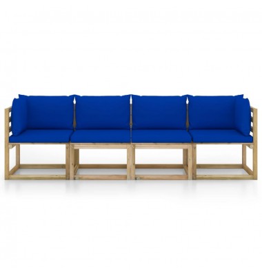 Keturvietė sodo sofa su mėlynomis pagalvėlėmis - Lauko baldų komplektai - 3